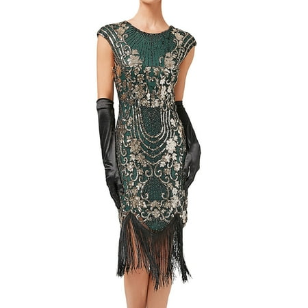 GWAABD Prom Dress Corset top Women s Vintage Dress Sleeveless Dress 1920s Sequin Beaded Tassels Party Night Flapper Gown Party Dress