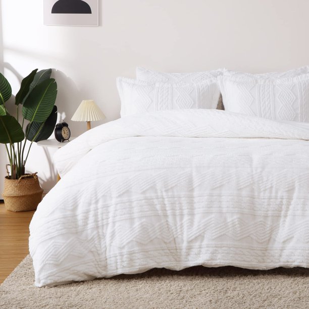 HAEMORE Fluffy Duvet Cover Queen Size Shaggy Fuzzy Sherpa Duvet Cover Bedding Set, Soft Plush