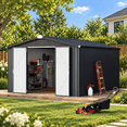 thumbnail image 6 of AECOJOY 10'x14' Waterproof Galvanized Steel Storage Shed with Lockable Double Doors, Dark Gray, for Backyard & Patio, 6 of 7