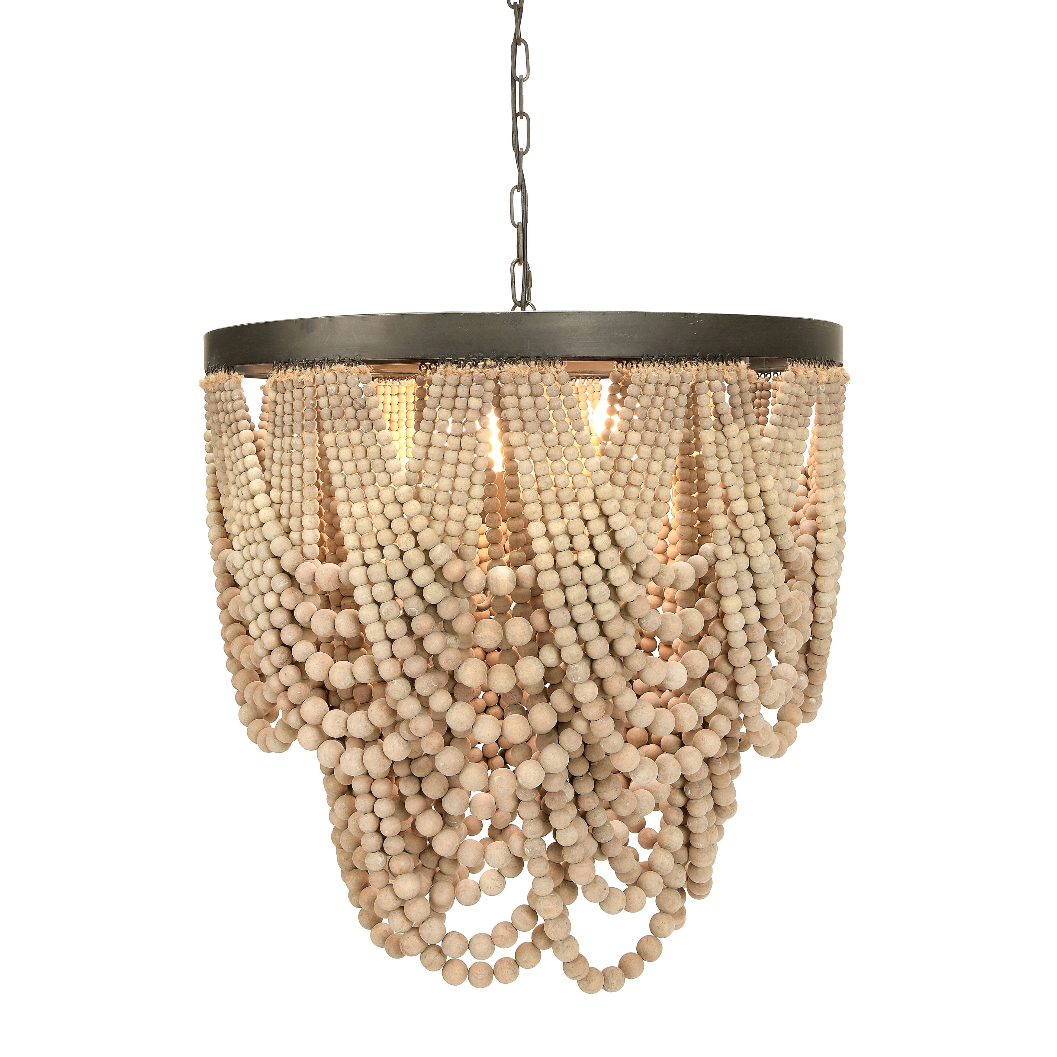Draped wood bead chandelier deals
