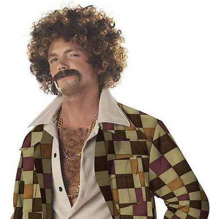 Disco Dirt Bag Wig and Mustache Adult Halloween Accessory