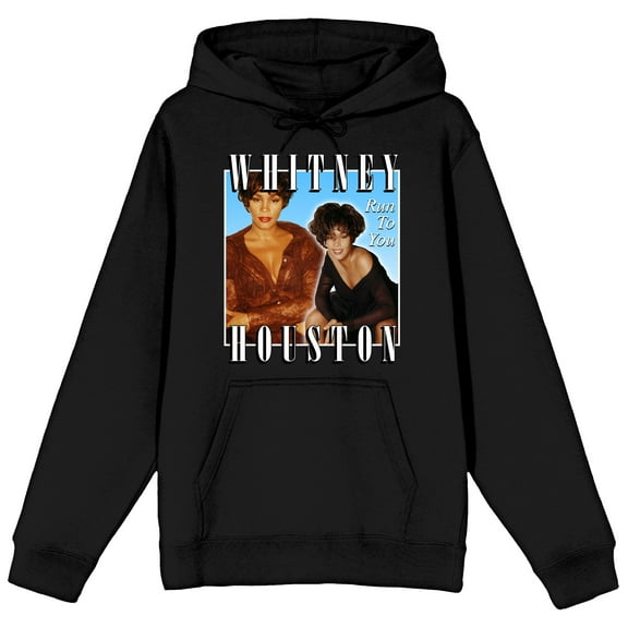 Whitney Houston Run To You Album Cover Adult Black Graphic Hoodie-Medium