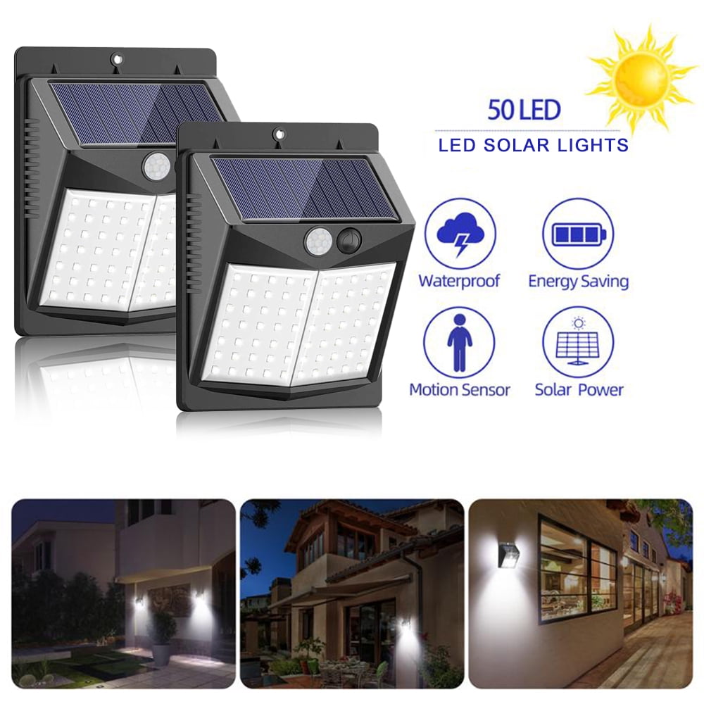 Solar Lights Outdoor, 50 LED/3 Working Mode, 150° Wide-Angle Solar Motion  Sensor Lights Wireless Waterproof Outdoor Lights for Garden Fence Patio  Garage Pool, 2Pack