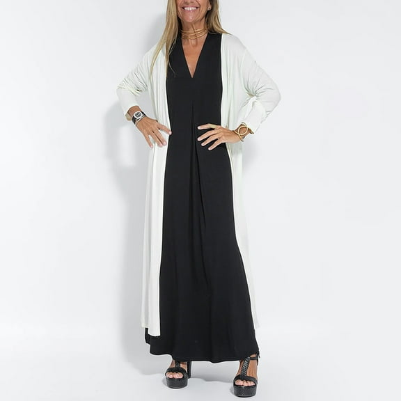 Baqcunre Cardigan For Women Women'S Summer Casual Solid Color Long Sleeved Vent Maxi Loose Cardigan Boho Beach Long Sundress With Long Overcoat Jackets For Women Fall Outfits For Women 2023 Black L