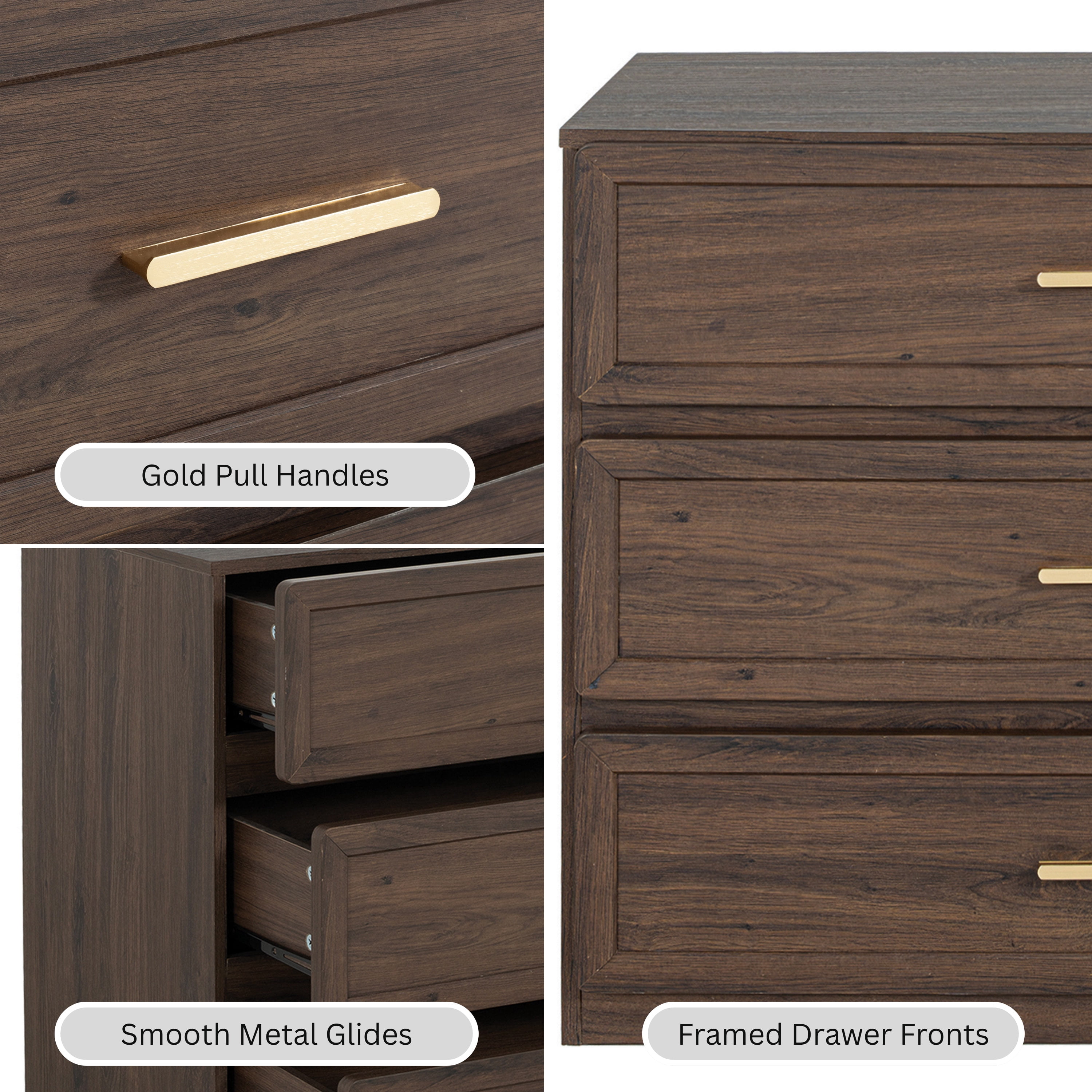 Furniture of America Rivor Modern Wood 3-Drawer Tall Nightstand, Walnut