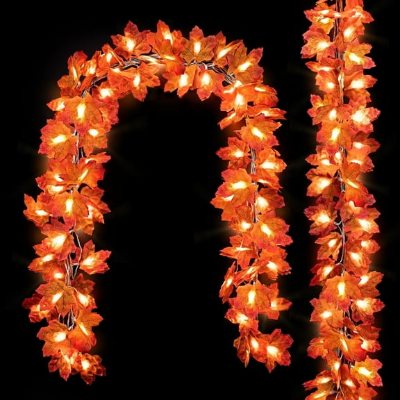 Scidweet Fall Maple Leaves Garland, 3 Pack 30FT 60 LED String Lights Fall Decorations for Home Patio Party Garland Thanksgiving Halloween Decor