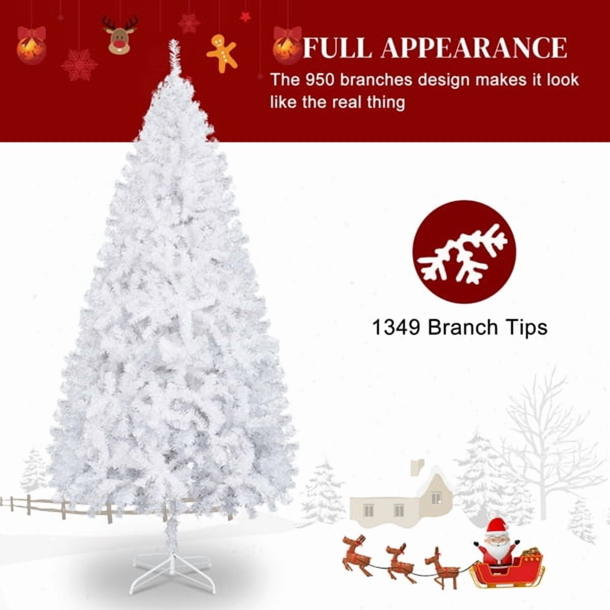7FT White Christmas Tree with Iron Leg Stand - 1349 Branches High Density PVC, Modern Artificial Xmas Tree for Holiday Home Decor