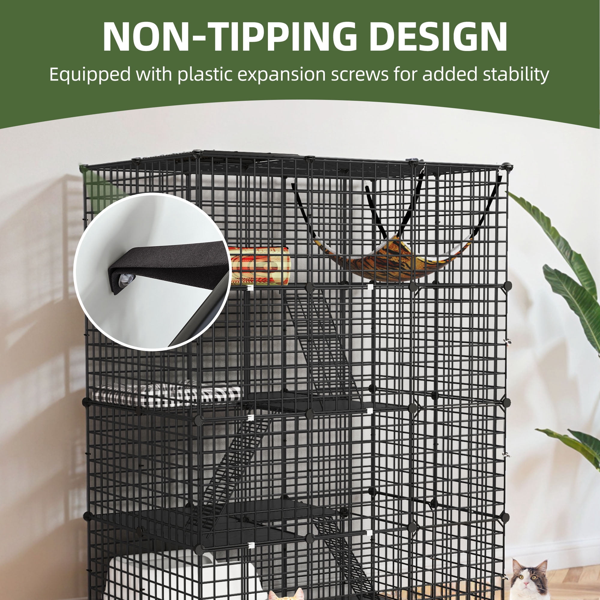 Uforic Large 4-Tier Cat Cage with Extra Large Hammock – Metal Playpen Cat Kennel for 1-3 Cats, Indoor DIY Cat Enclosure, Black, 41"L x 28"W x 55"H
