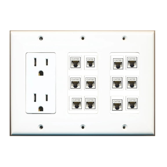 Ultra Spec Cables Custom Wall Plate 15 Amp Power Outlet White with up to 12 Keystone Ports