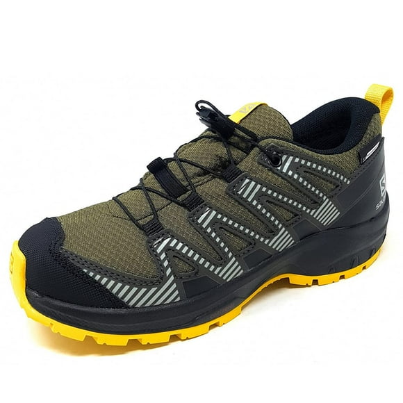 Salomon XA PRO V8 CSWP J Trail Running, Olive Night/Black/Sulphur, 4 US Unisex Big Kid