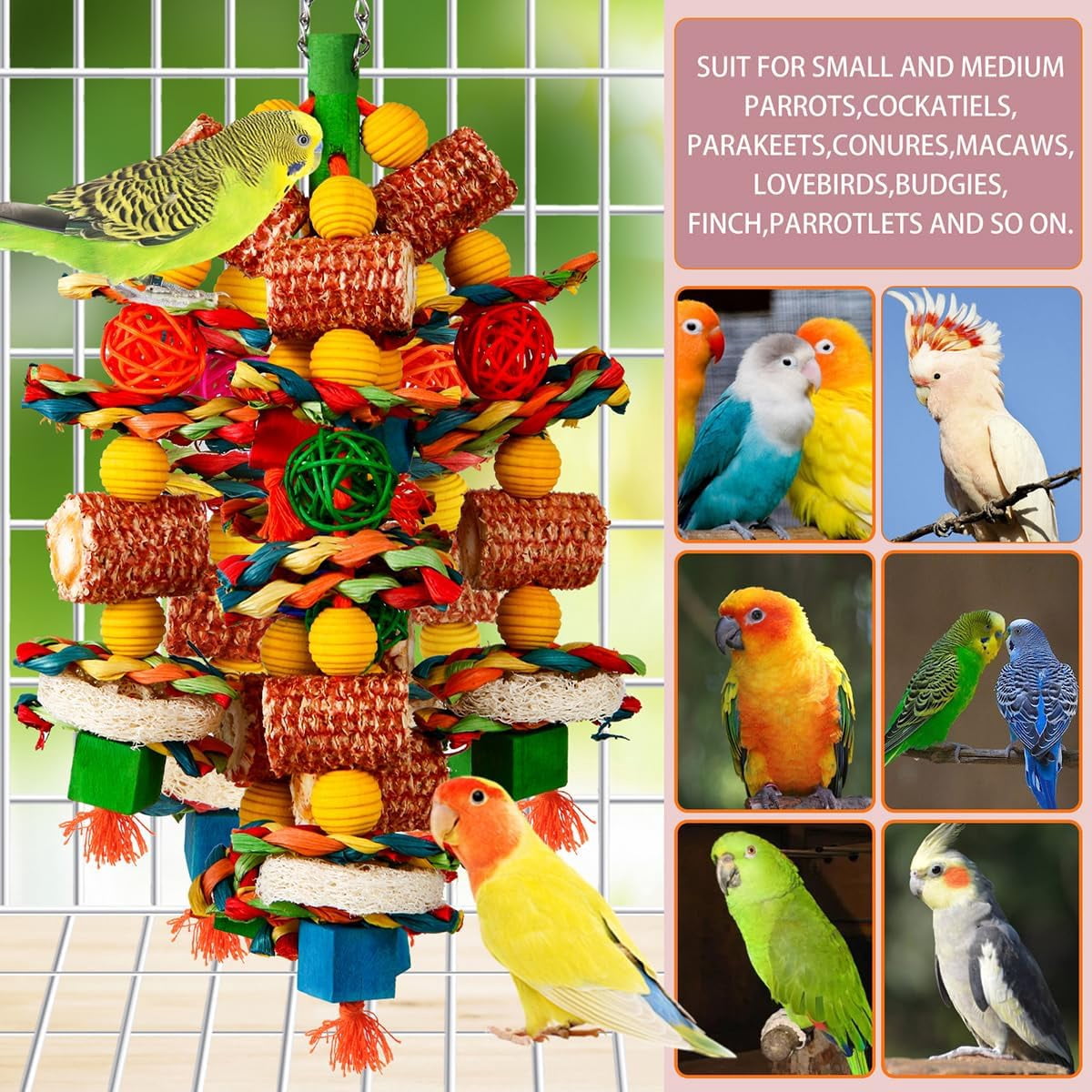Bird Toys, Parrot Toys, Natural Corn Cob and Loofah Slices Chew Toys for Parrots