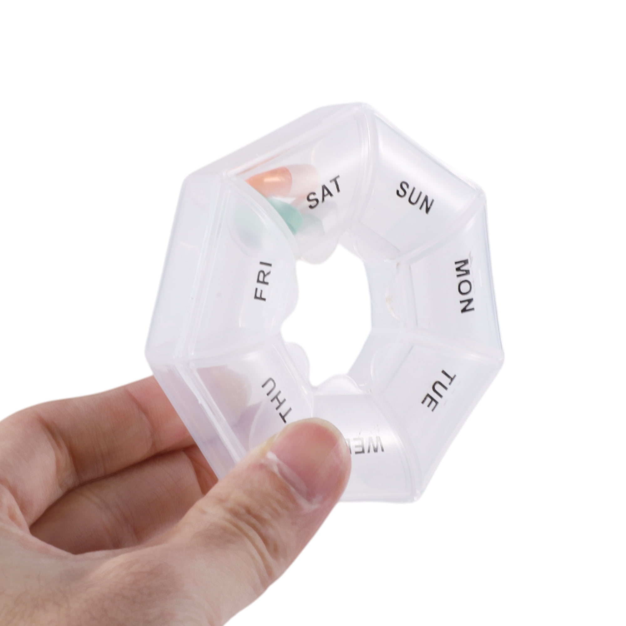 Unique Bargains Lightweight 7 Grids Polygonal Pill Case Clear White