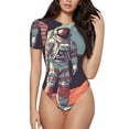 thumbnail image 1 of Honeii Astronaute avec Imprimé Drapeau Américain Justaucorps à Manches Courtes Col Rond Mode T-shirt Tops-TTG, 1 of 7