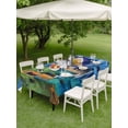 thumbnail image 4 of Outdoor Tablecloth with Umbrella Hole for Patio/Picnic/Party/Camping, Abstract Blue Waterproof Table Cloth Rectangle Table Cover Washable, Painting Buildings Geometric Modern Art (60"x 120"), 4 of 8