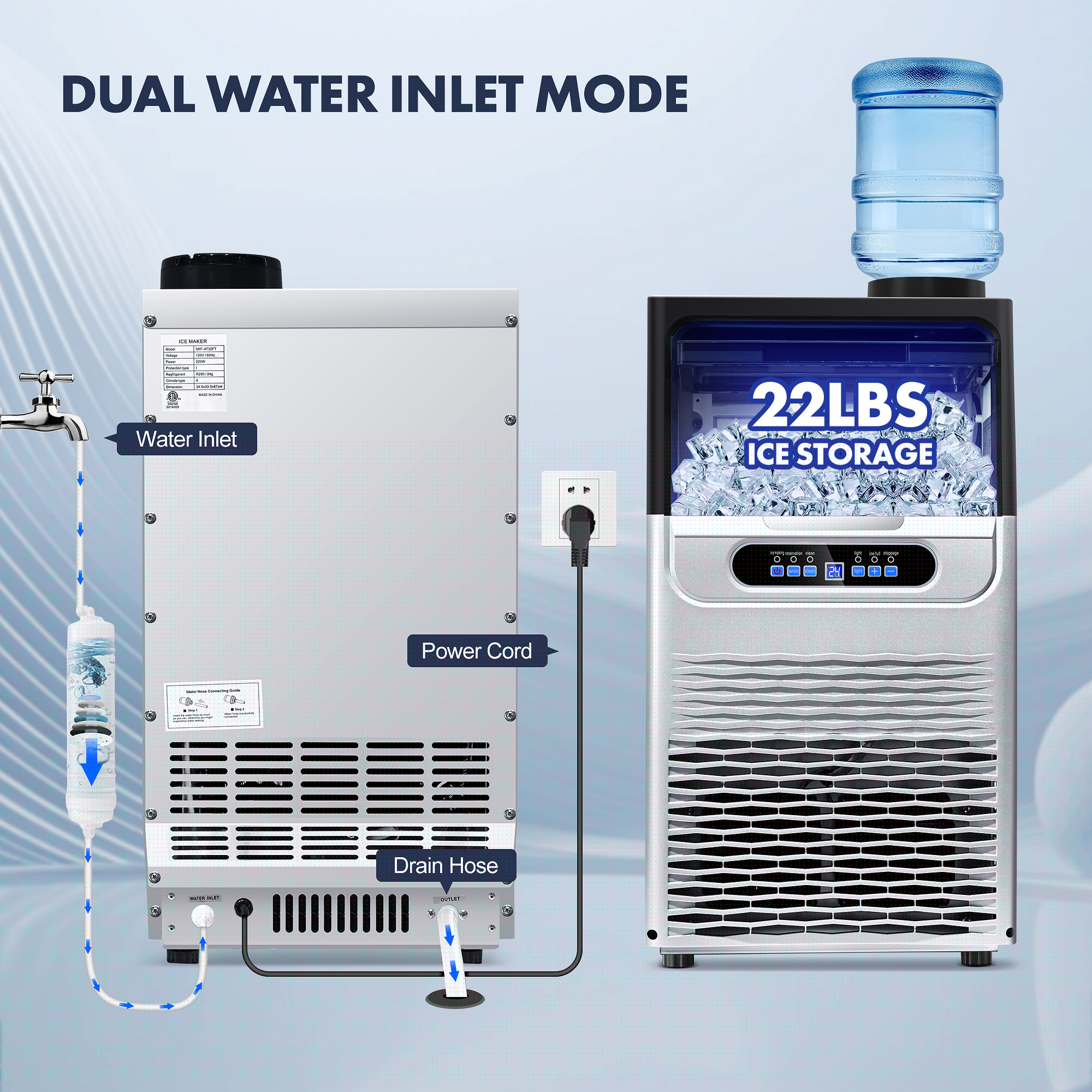 Commercial Ice Maker Machine 100LBS/24H Stainless Steel, Adjustable Thickness, Quiet Auto Clean, for Bar Hotel Catering‌