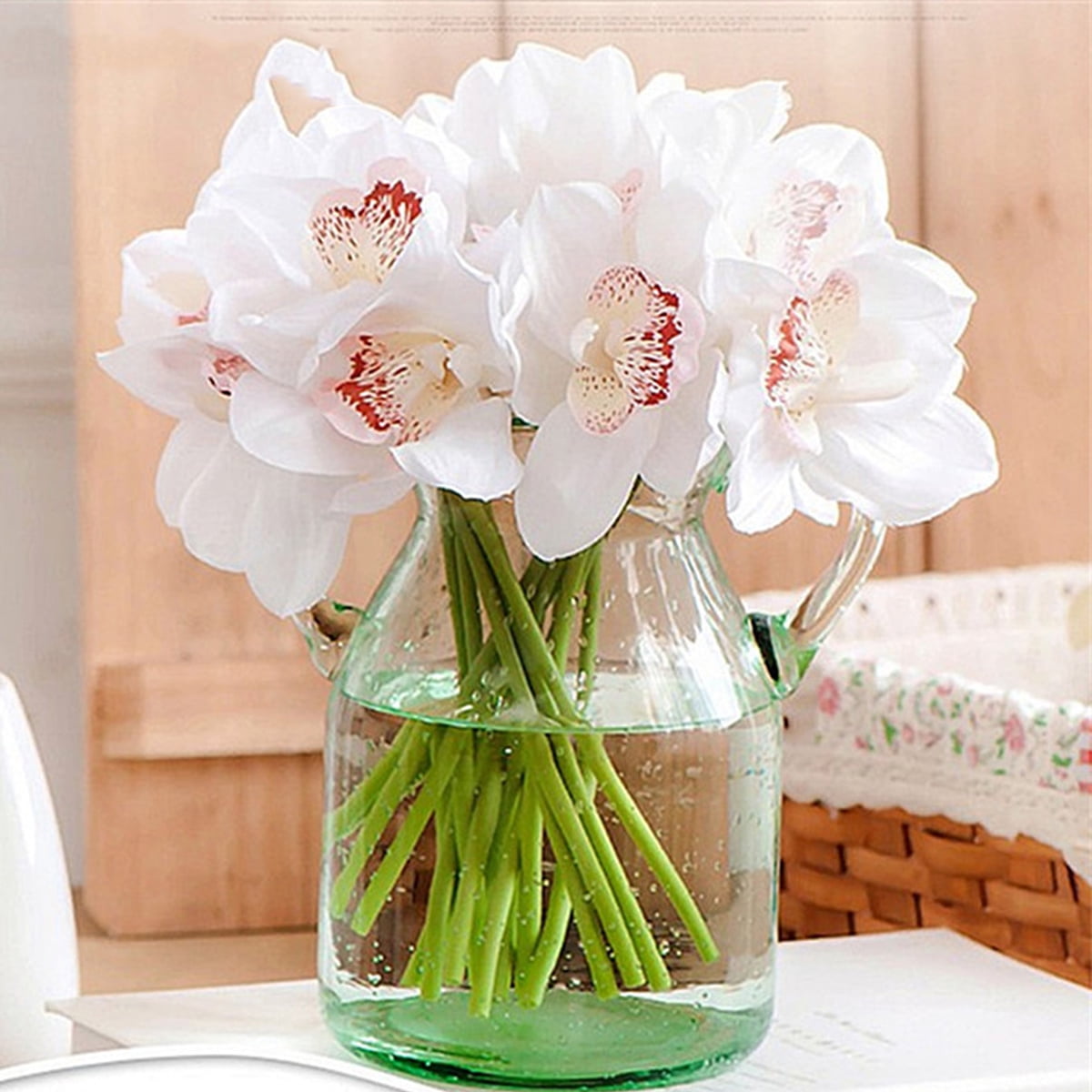 6 Head Cymbidium Orchid Fake Artificial Flower Wedding Bridal Bouquet Home Decor 