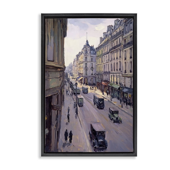Stupell Industries Traditional Vintage Paris Street Scene Black Floating Frame Canvas Art, 17 x 25, by Petals Prints Design
