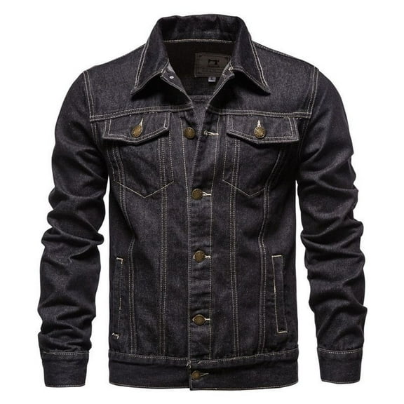 SWSMCLT Men's Long Sleeve Classic Jackets & Coats Denim Jacket Fall Jackets Jean Snow Cotton Fashion Button Sleeve Black Large