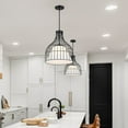 thumbnail image 2 of Evensong 60 Watt 1-Light Matte Black Bell Pendant with Etched Opal Glass Shade and Metal Outer Cage, 2 of 11