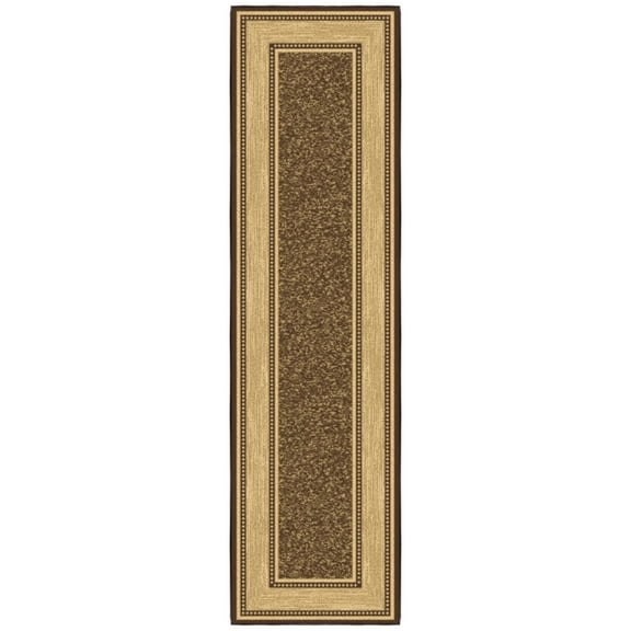 Ottomanson Border Kitchen Runner Rug 1'10" x 6' - Non Slip Low Pile Carpet, Brown