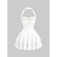 thumbnail image 6 of Pink Vintage Halter Mini Dress With Ornamental Buckle And Tiered Skirt, 6 of 8