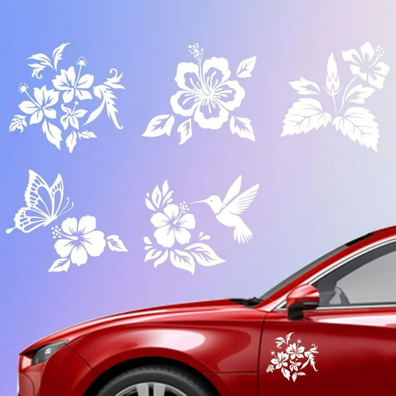 5 Styles Hibiscus Flower Car Stickers 6.1x5.83 Inches White Hawaiian Decals Floral Vinyl Decoration Decals for Car Window Loptop Luggage Decoration Colorful