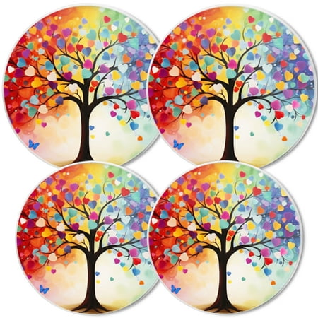 

Gas Stove Burner Cover White Electric Stove Top Protector Easy to Clean Tree Of Colorful Hearts With A Blue Butterfly