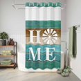 thumbnail image 6 of No Hook Shower Curtain with Built-in Rings - Vintage Windmill HOME Washable Waterproof Fabric Bathroom Curtains for Hotel,Rentals, Stall 54 X 78 Inch , Turquoise Brown Farmhouse Wood, 6 of 9