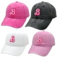 thumbnail image 3 of Gorra de béisbol lavada con bordado tridimensional de la letra B, gorra de sol para exteriores de primavera y verano para mujer, 3 of 5