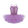 thumbnail image 4 of Doomiva Kids Girls Sequined Tutu Dress Sleeveless Ballet Dance Skirted Leotard with Headwear Set Purple M, 4 of 7
