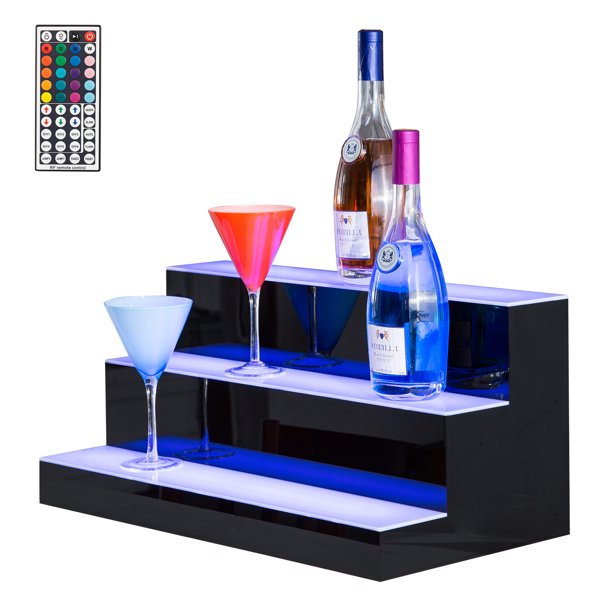 ROVSUN 3 Step 24" LED Liquor Shelf Display w/ Remote Control, Acrylic