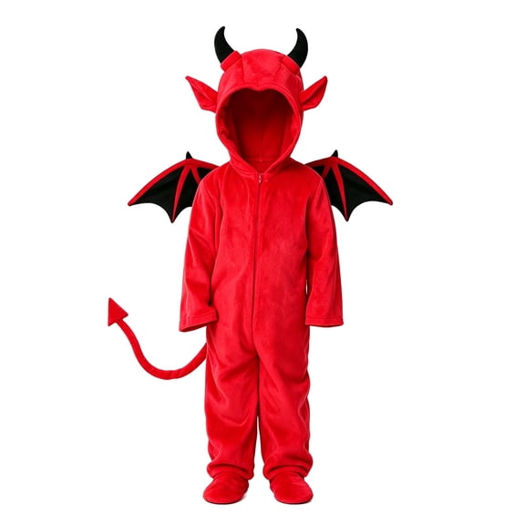 XXWXYD Kids Boys Red-Devil Jumpsuit With Wings Tail And Horne𝖽 Hood Perfect For Halloween Or Play Pretend Dress Up
