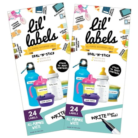 Lil' Labels Waterproof Seal-n-Stick Baby Bottle Labels for Daycare, All-Purpose White, SET OF 2