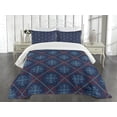 thumbnail image 3 of Ambesonne Nordic Quilted Bedspread Set 3 Pcs, Vintage Snowflake Motifs, Queen Size, Blue Beige Scarlet, 3 of 5