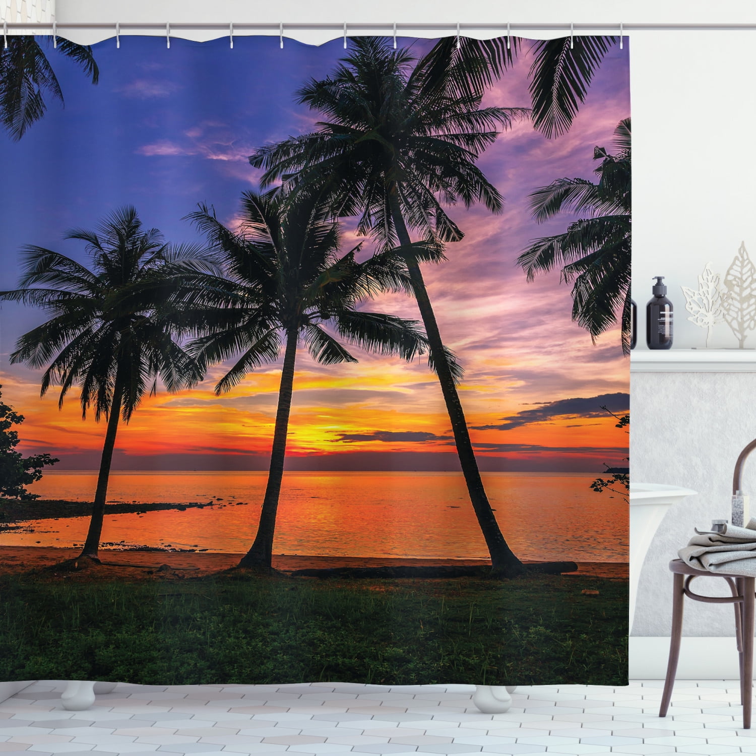 Sunset and tree Bathroom Decor Shower Curtain Waterproof Fabric w/12 Hooks new 
