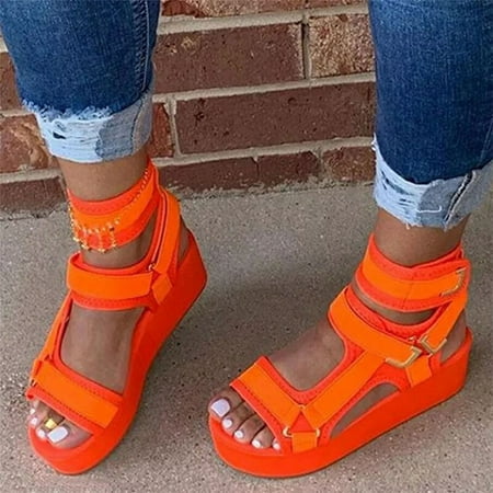 

Platform Sandals For Womens Open Toe Ankel Strap Flats Comfortable Beach Shoes