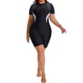 thumbnail image 5 of Agnes Orinda Women's Plus Size Surfing Swimwear Tummy Control Boyleg Guard Short Sleeve Half Zipper Beach Summer Swimsuit 1X Black, 5 of 8
