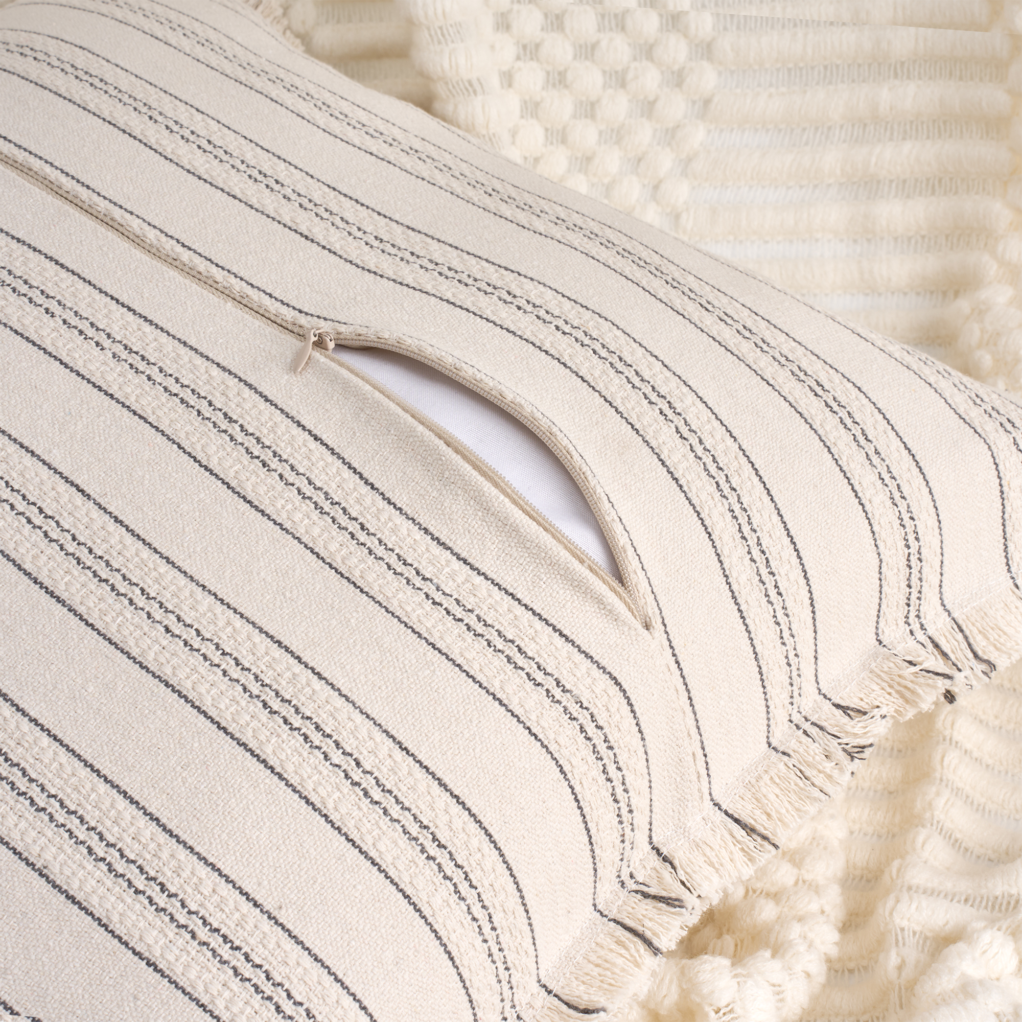 Unique Bargains Pack of 2 Striped Throw Pillow Covers with Tassel Edge Grey