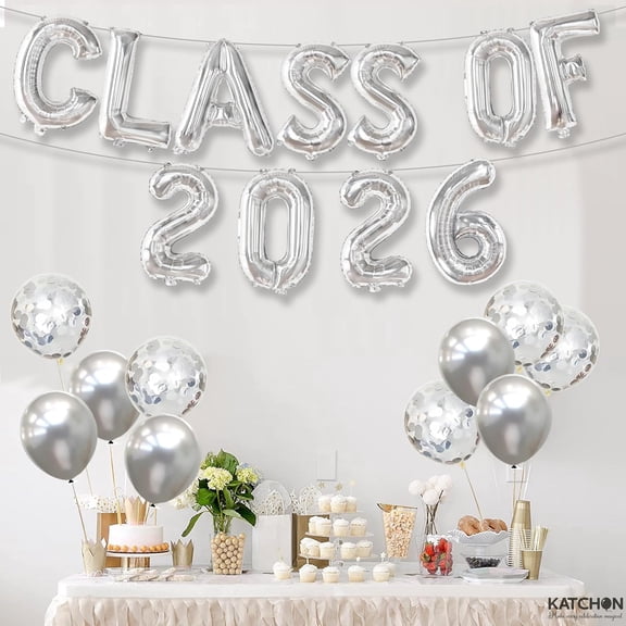 KatchOn, Shiny Silver Class of 2026 Balloons - 16 Inch | Grad Balloon for Graduation Decorations 2026 | Grad Class of 2026 Banner, Silver Graduation Decorations 2026