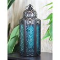 thumbnail image 3 of Farol de vela, linternas de vela, marroquíes, negro, metal, cristal azul, 3 of 5