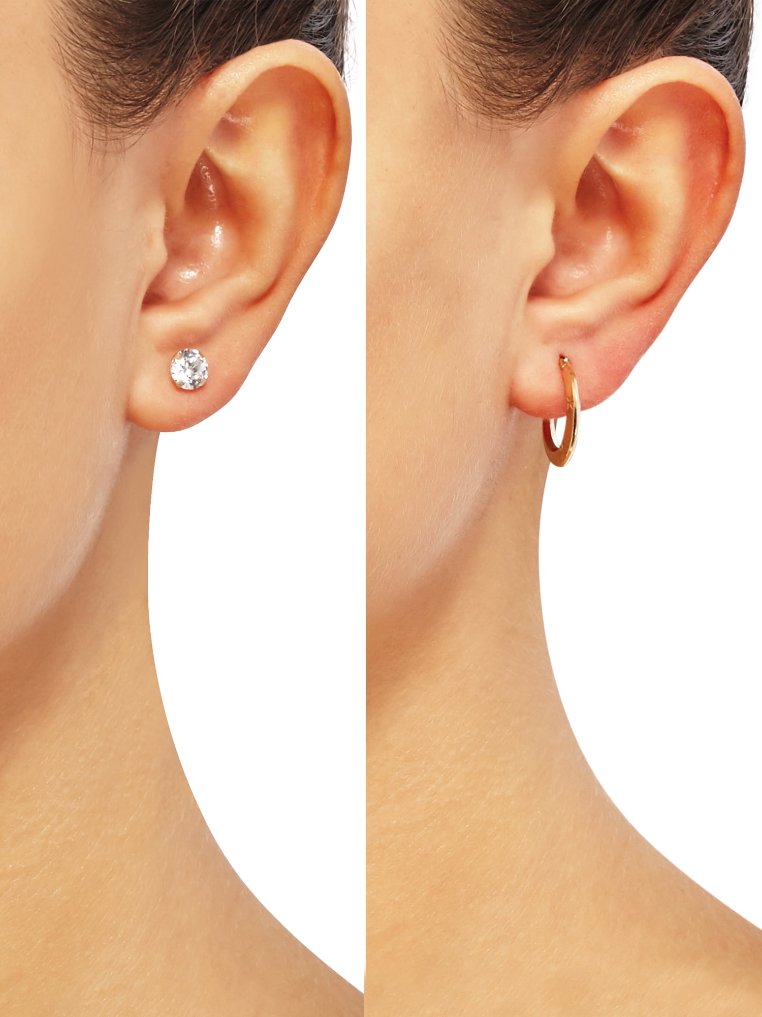 Brilliance Fine Jewelry Cubic Zirconia 6MM Studs and Hollow Hoops Set in 10K Yellow Gold