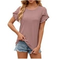 thumbnail image 1 of Meichang Hauts à Illets pour Femmes Tendance Été Uni Pétale Manches Courtes T-Shirts Col Rond Blouses Basiques Décontractées Travail T-Shirts Ajourés Rouge Pastèque S, 1 of 4