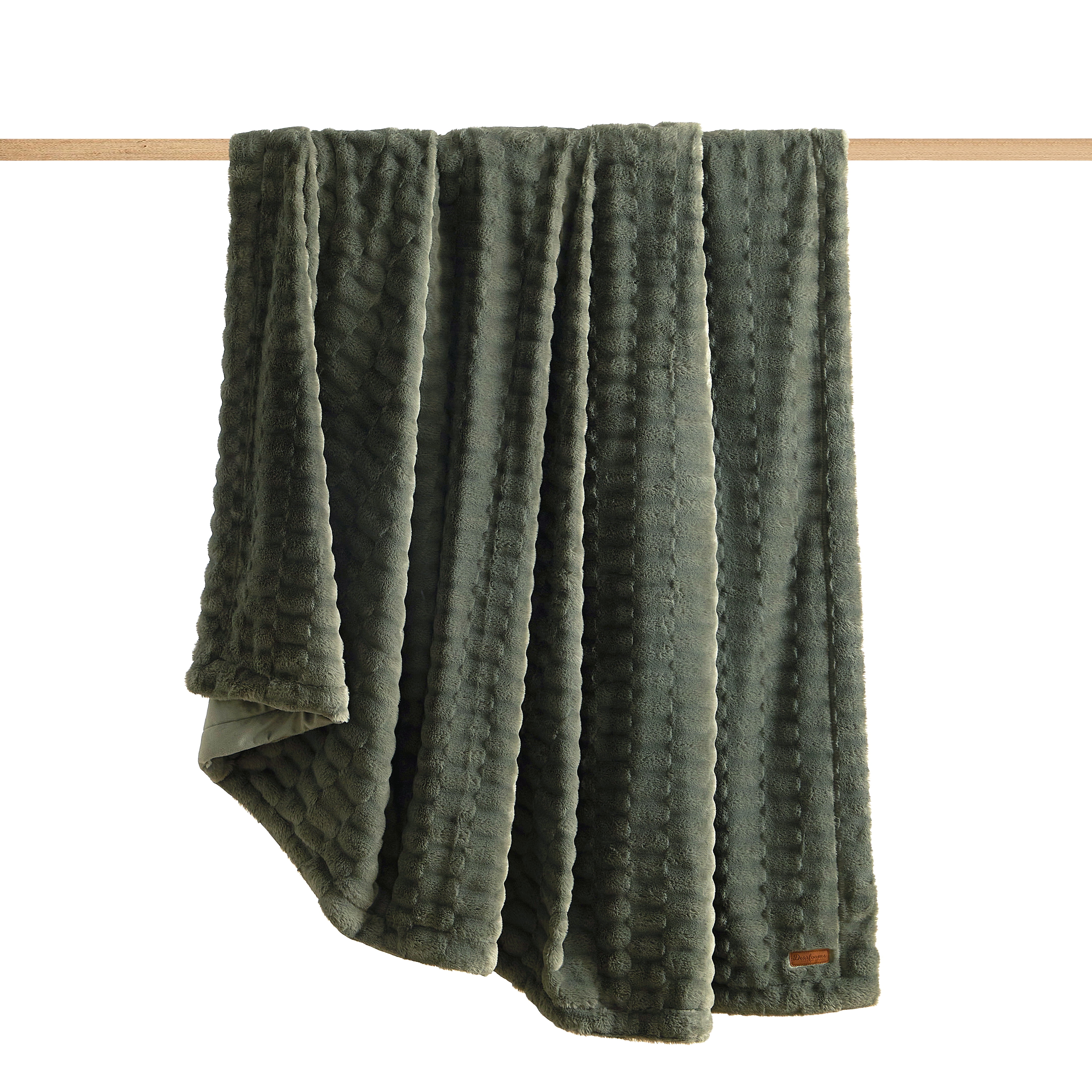 Dearfoams Textured Faux Fur Reversible Mink Bed Blanket, Green, King, 102 x 90 in