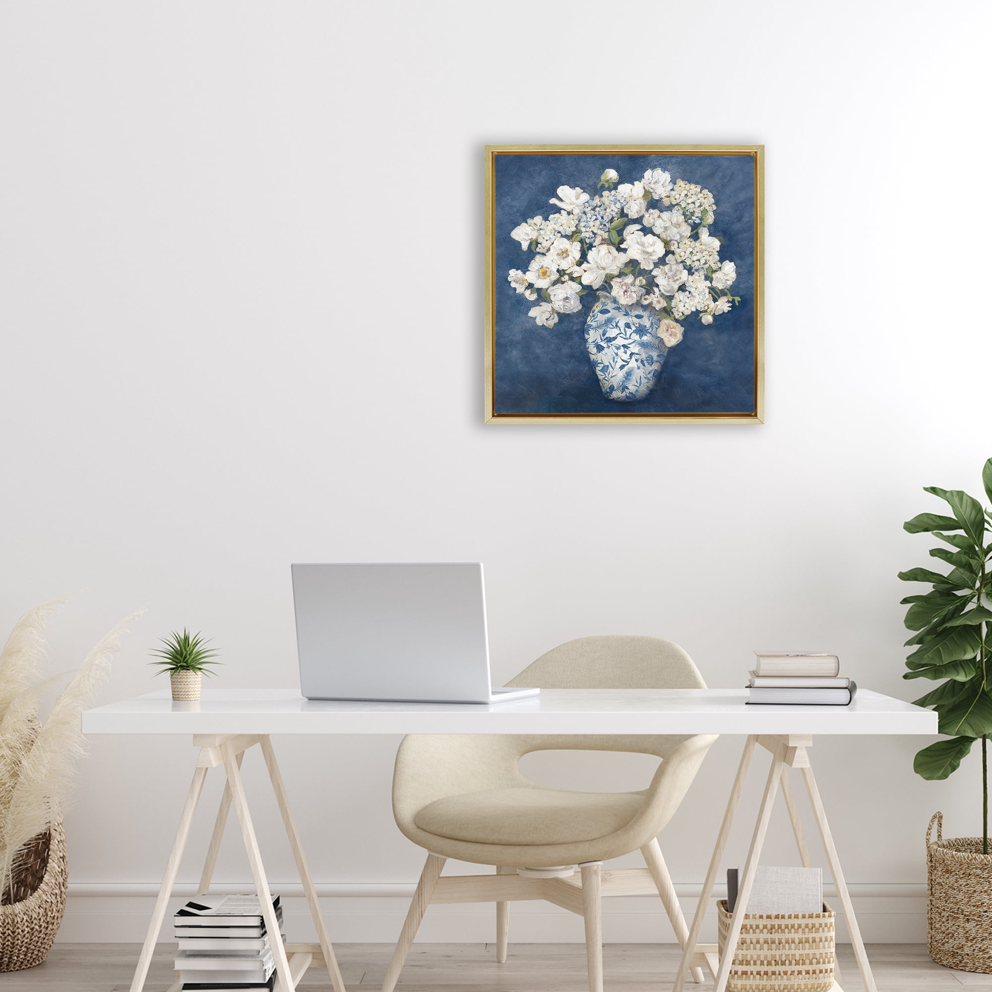 Stupell Industries Classic Blue Chinoiserie Vase Gold Framed Floater Canvas Wall Art, design by Charlene Olson