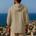 thumbnail image 3 of Hoodie Long Sleeve Shirts for Men Cotton Linen Solid Color Buttons Drawstring Casual Top Summer Vintage Fashion Comfort Loose Pullover Shirt, 3 of 5