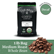 The Bean Coffee Company Organic Water Processed DECAF California Blend, Medium Roast, Whole Bean, 16-Ounce Bag