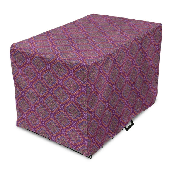 Purple Hippie Dog Crate Cover, Pattern of Traditional Eastern Motifs Inspired by the Paisley Design, Easy to Use Pet Kennel Cover Small Dogs Puppies Kittens, 7 Sizes, Purple Multicolor, by Ambesonne