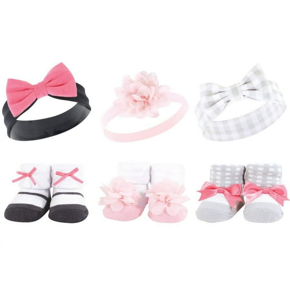Hudson Baby Headband and Socks Giftset, 6-Piece, 0-9 Months