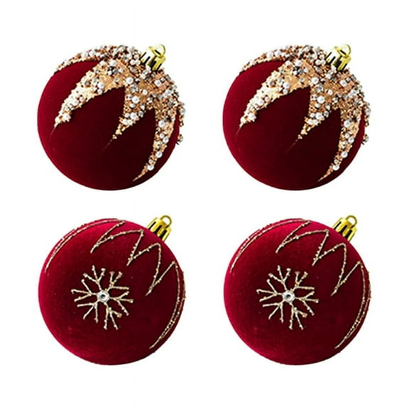 Christmas Balls Ornaments Wine Red Flocking Tree Decoration New Year Spheres C