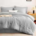 thumbnail image 3 of Juego de cama CozyLux King Seersucker, edredón gris claro, 7 unidades, 3 of 9